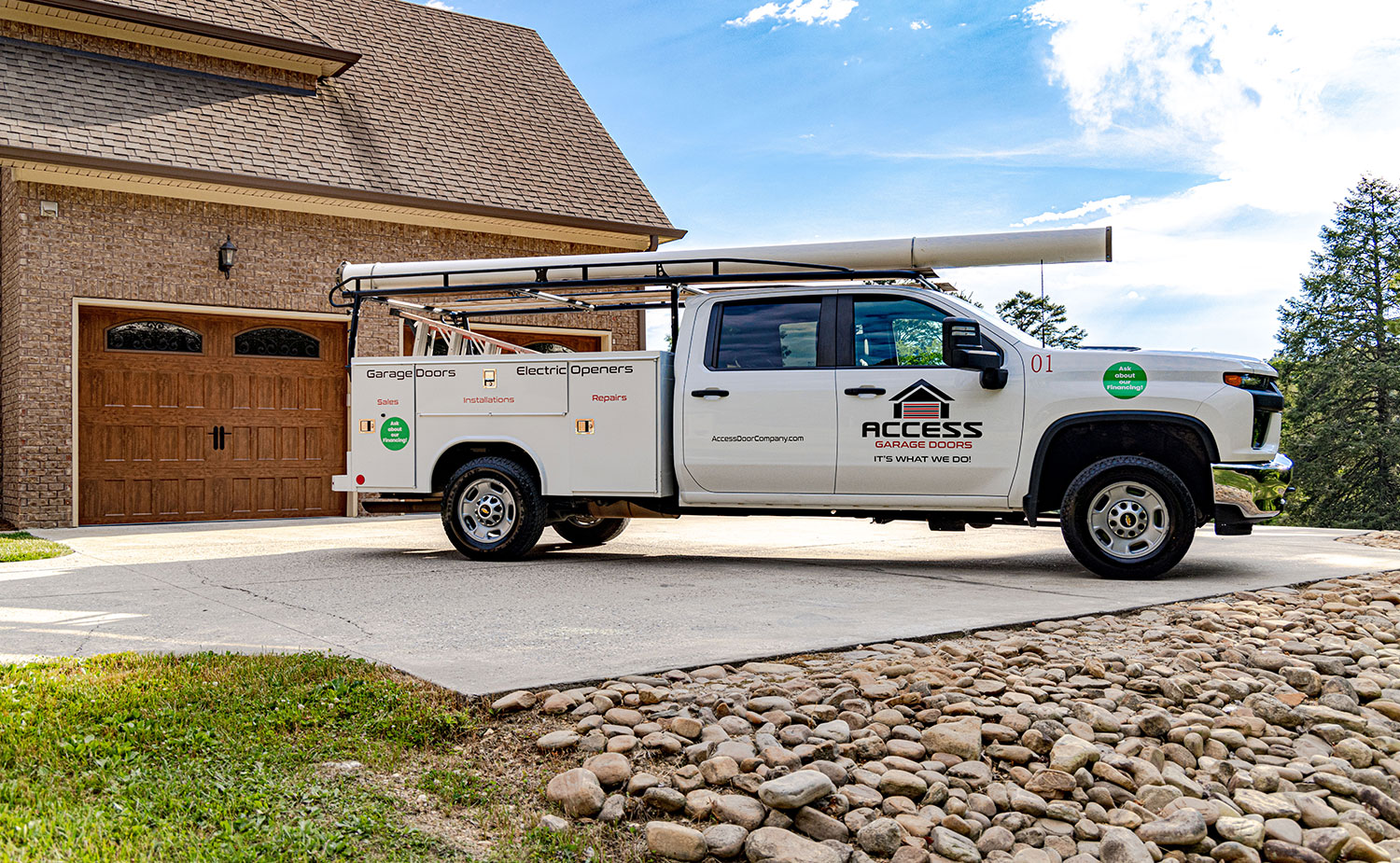 Garage door truck parked in the driveway