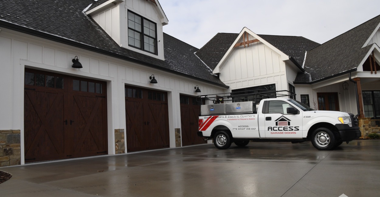 Garage door company truck in front of a home in Brentwood, TN